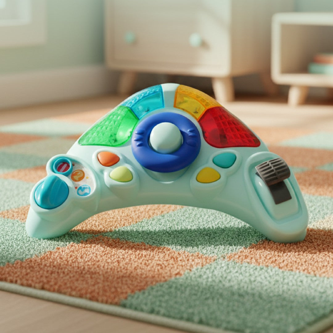 Interaktywny chodzik dla dziecka kołyska z kierownicą niebiesko szary