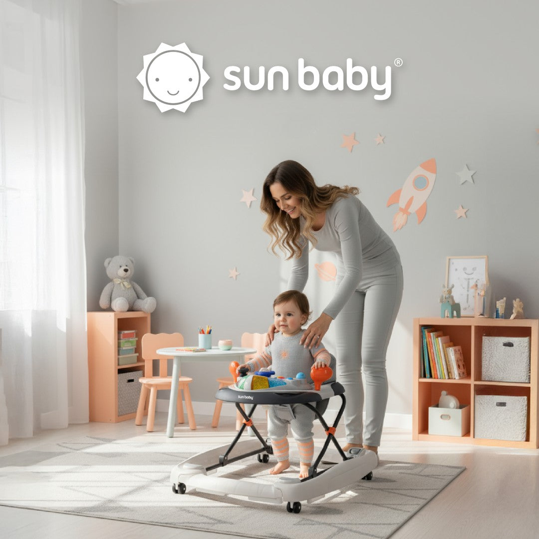 Interaktywny chodzik dla dziecka kołyska z kierownicą szary