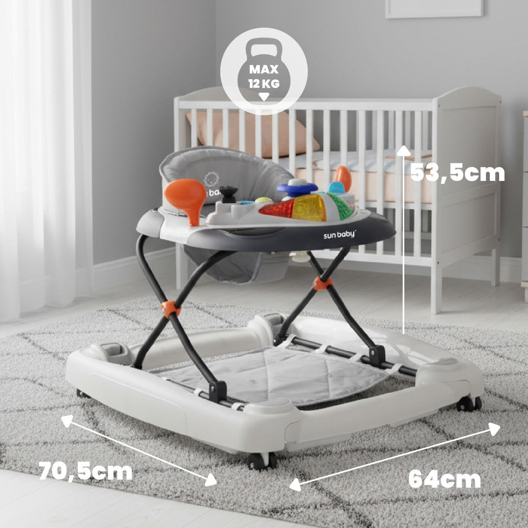 Interaktywny chodzik dla dziecka kołyska z kierownicą szary