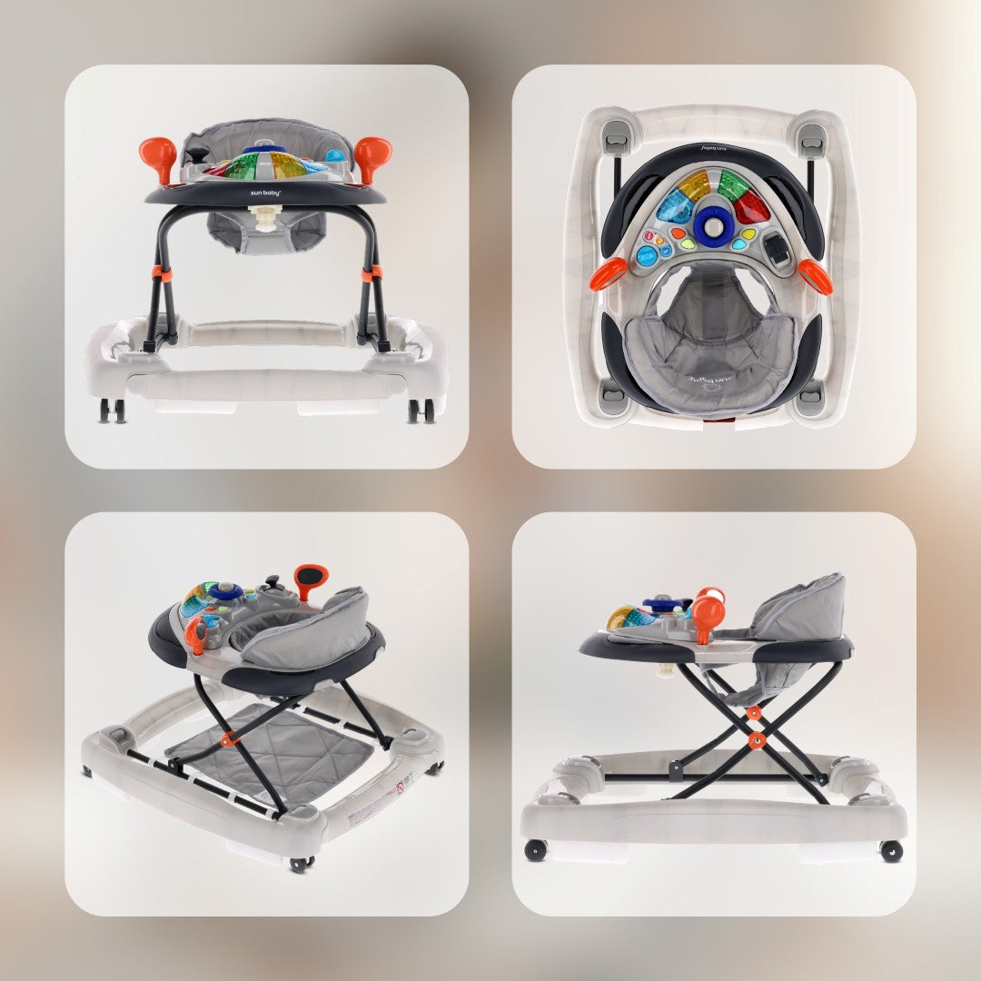 Interaktywny chodzik dla dziecka kołyska z kierownicą szary