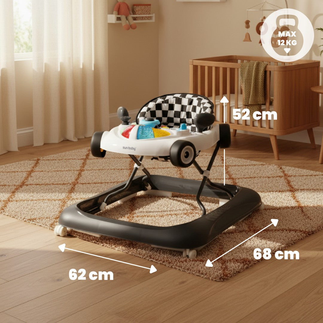 Interaktywny chodzik dla dzieci wyścigówka czarno biały Sun Baby