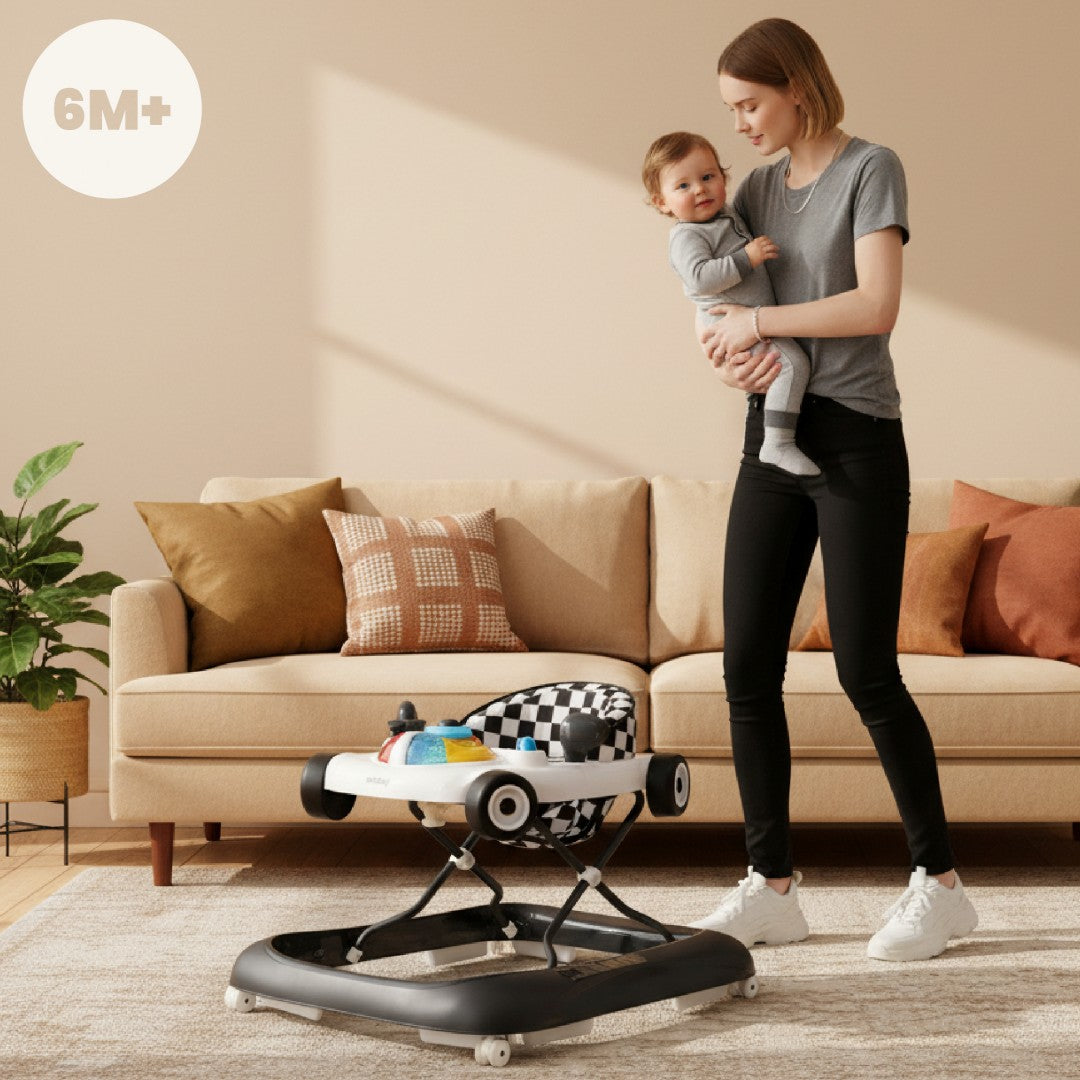 Interaktywny chodzik dla dzieci wyścigówka czarno biały Sun Baby