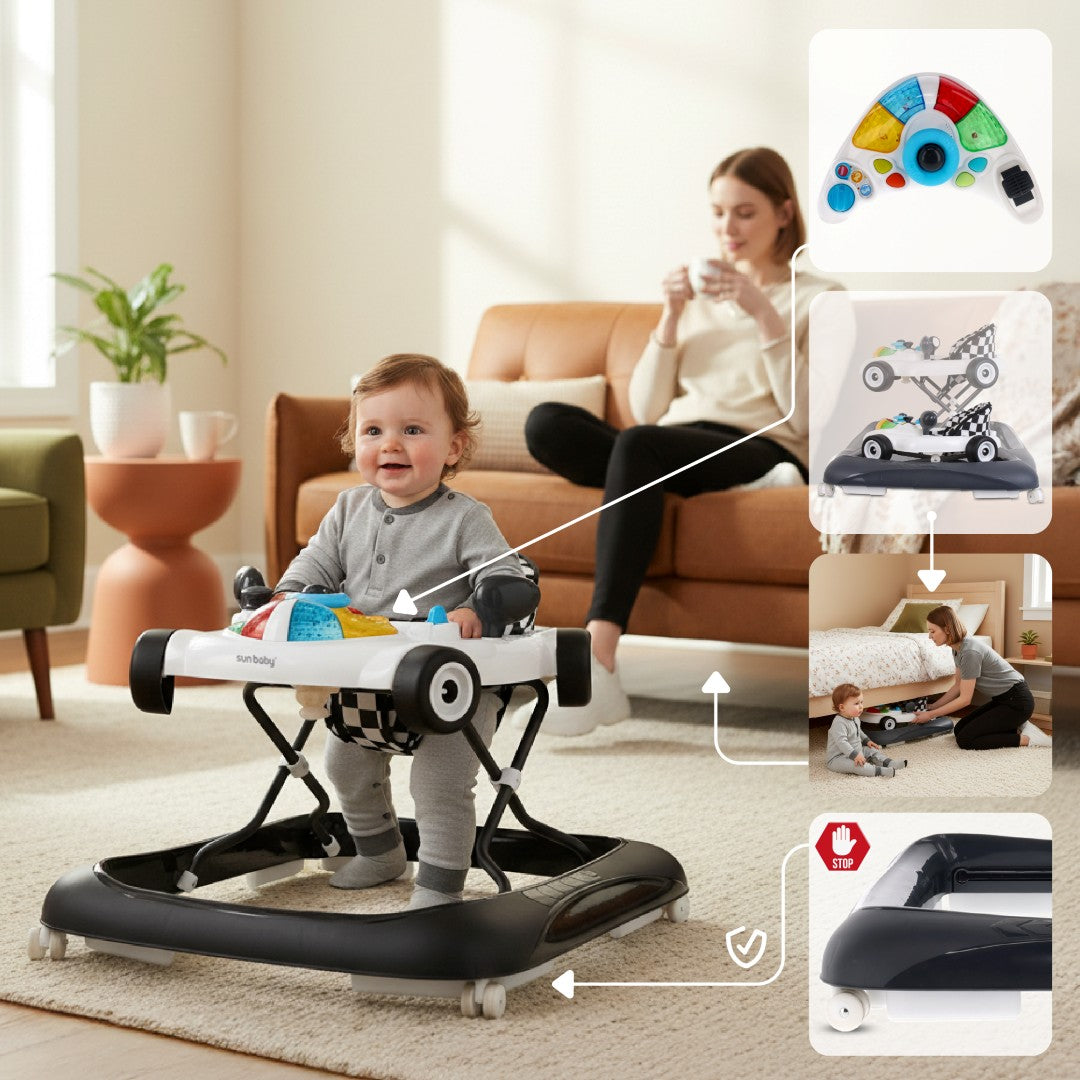 Interaktywny chodzik dla dzieci wyścigówka czarno biały Sun Baby