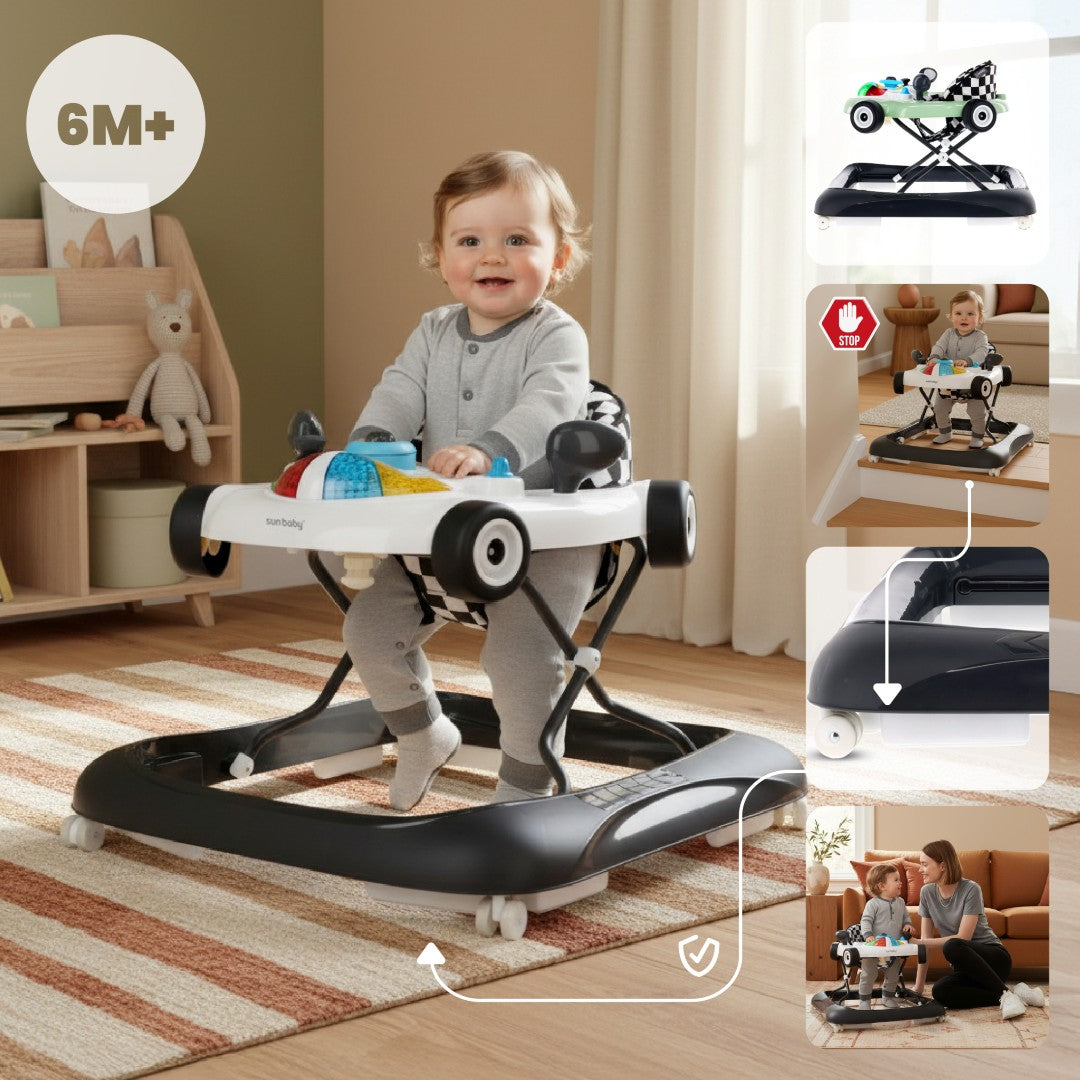 Interaktywny chodzik dla dzieci wyścigówka czarno biały Sun Baby