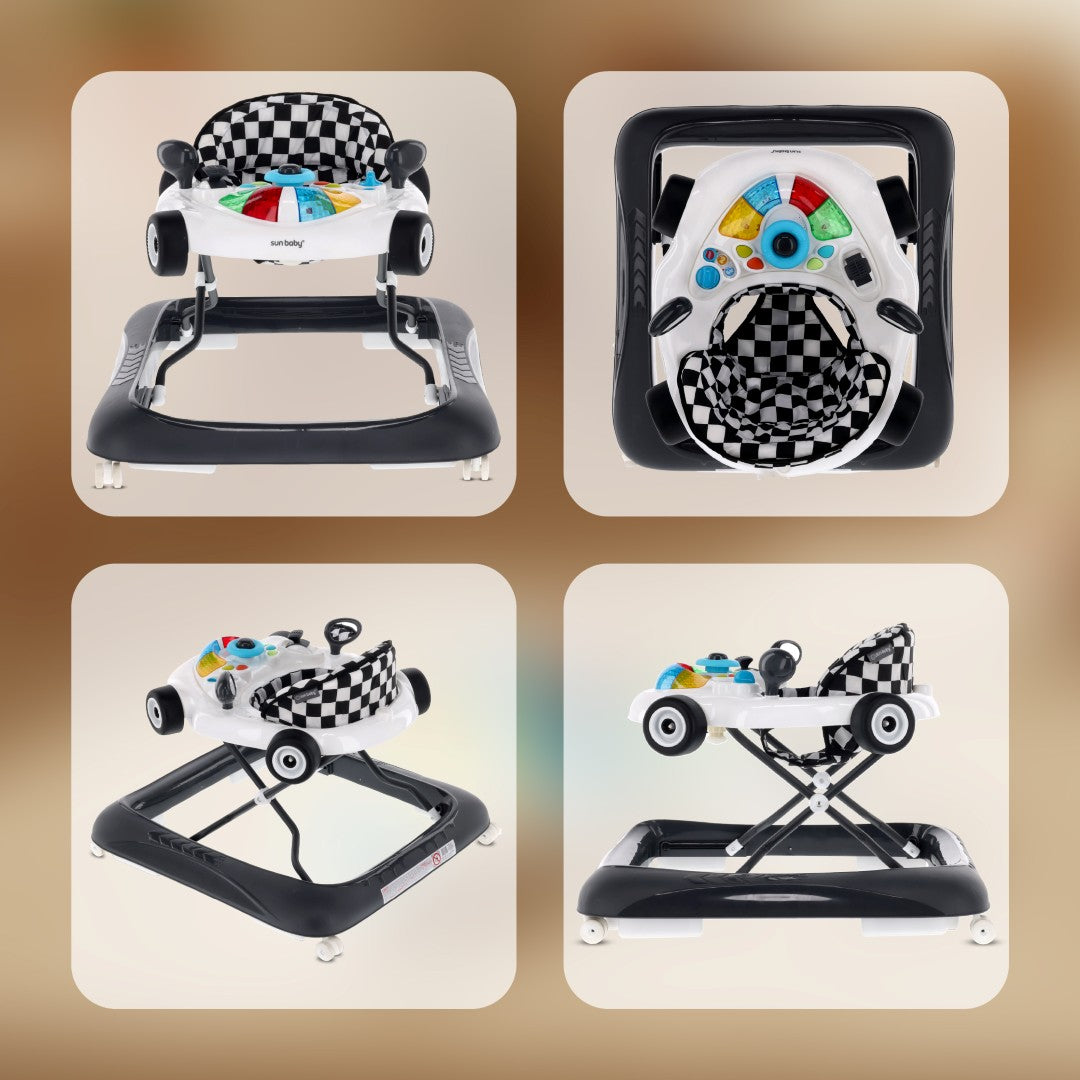 Interaktywny chodzik dla dzieci wyścigówka czarno biały Sun Baby