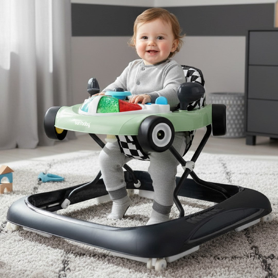 Interaktywny chodzik dla dzieci wyścigówka szałwiowo czarny