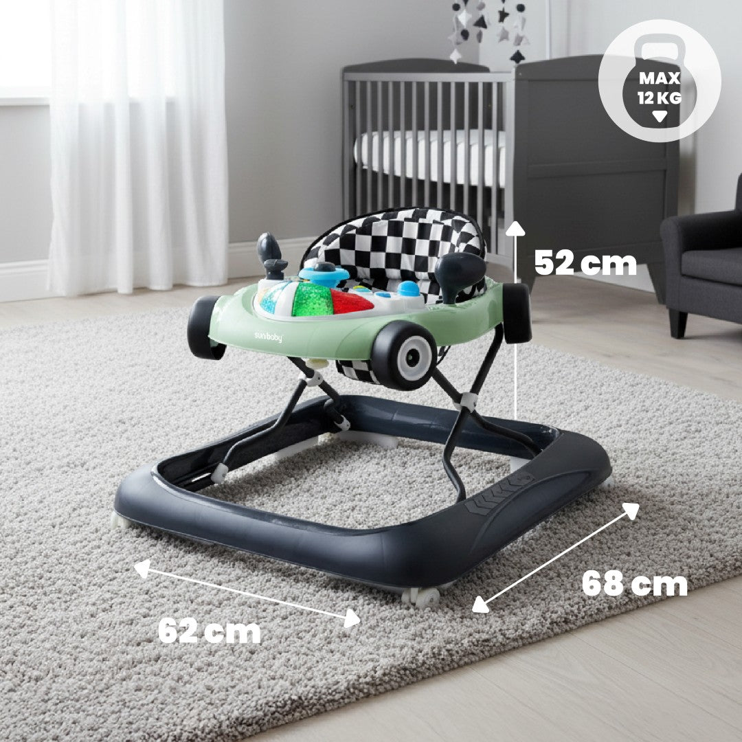 Interaktywny chodzik dla dzieci wyścigówka szałwiowo czarny