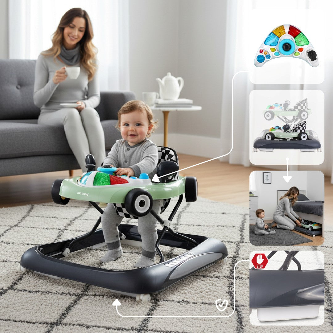 Interaktywny chodzik dla dzieci wyścigówka szałwiowo czarny