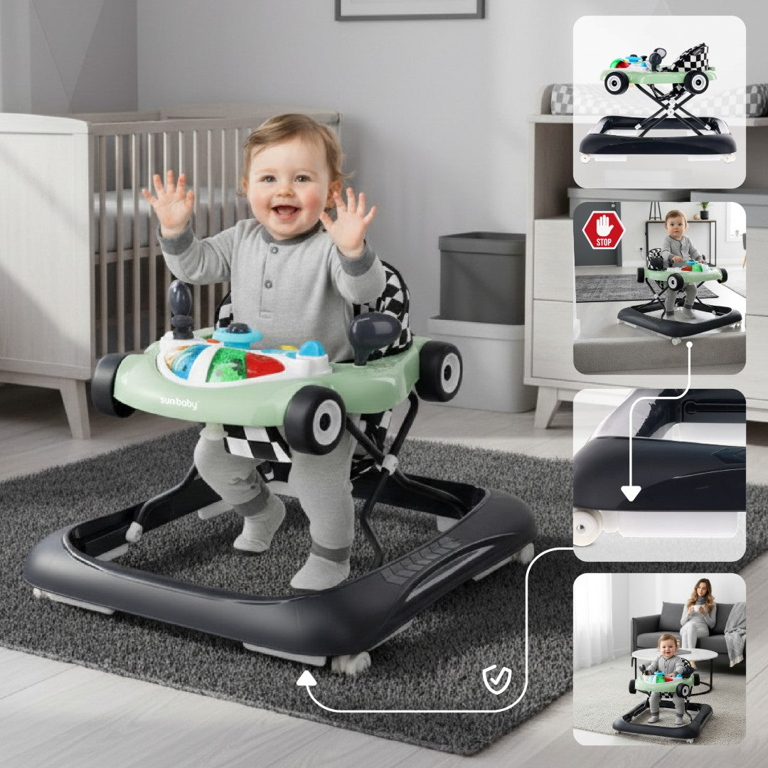 Interaktywny chodzik dla dzieci wyścigówka szałwiowo czarny