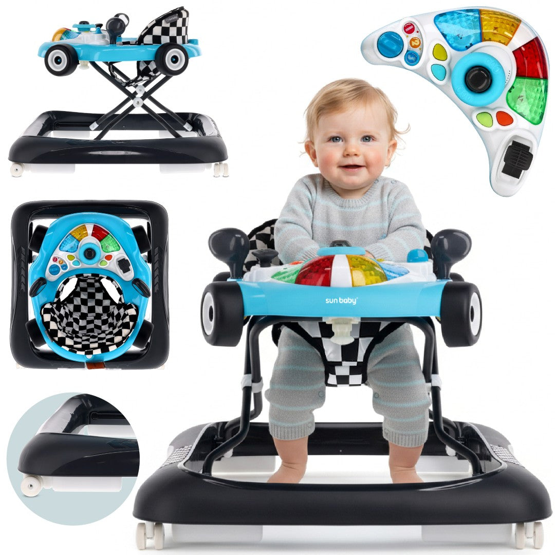 Interaktywny chodzik dla dzieci wyścigówka turkusowo czarny