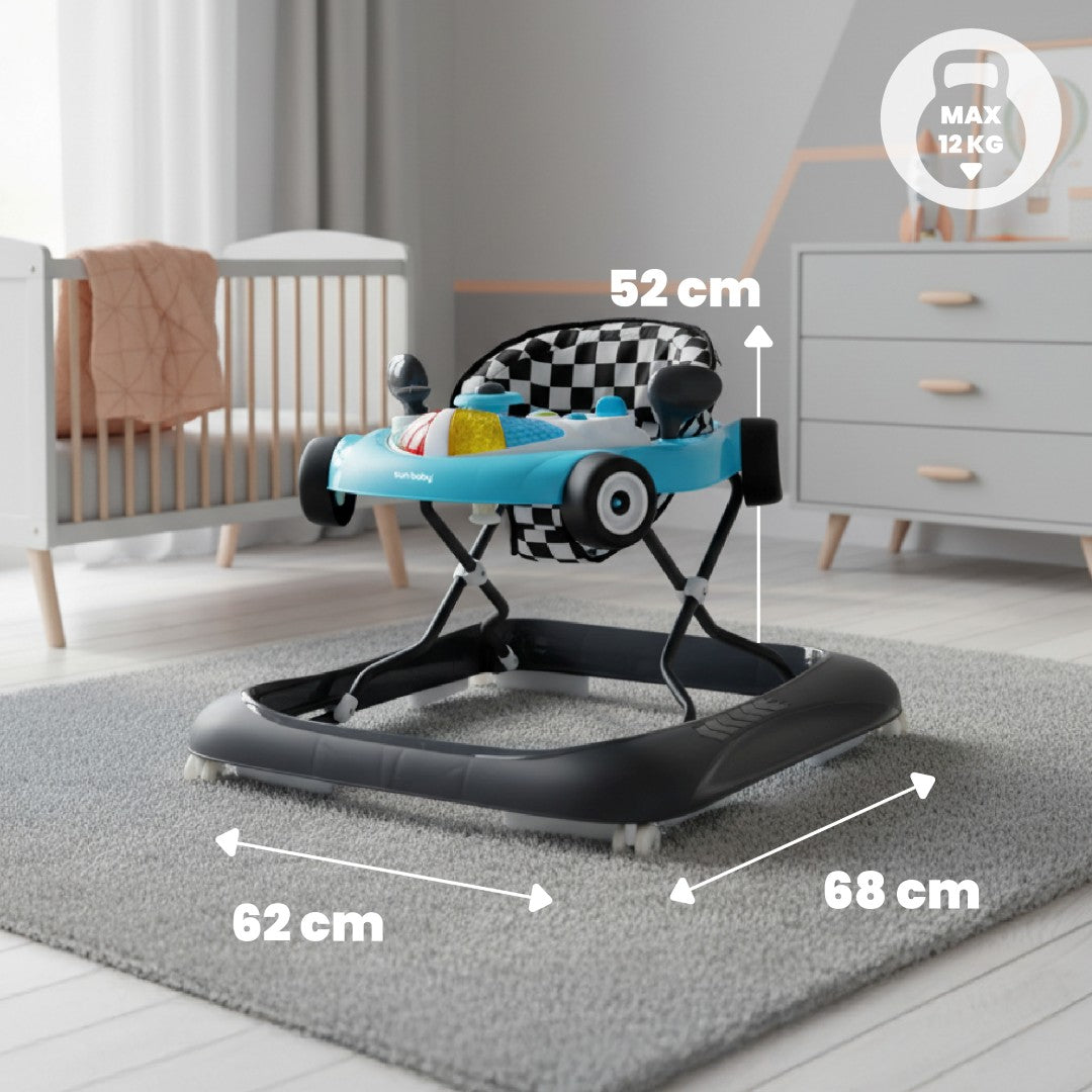 Interaktywny chodzik dla dzieci wyścigówka turkusowo czarny