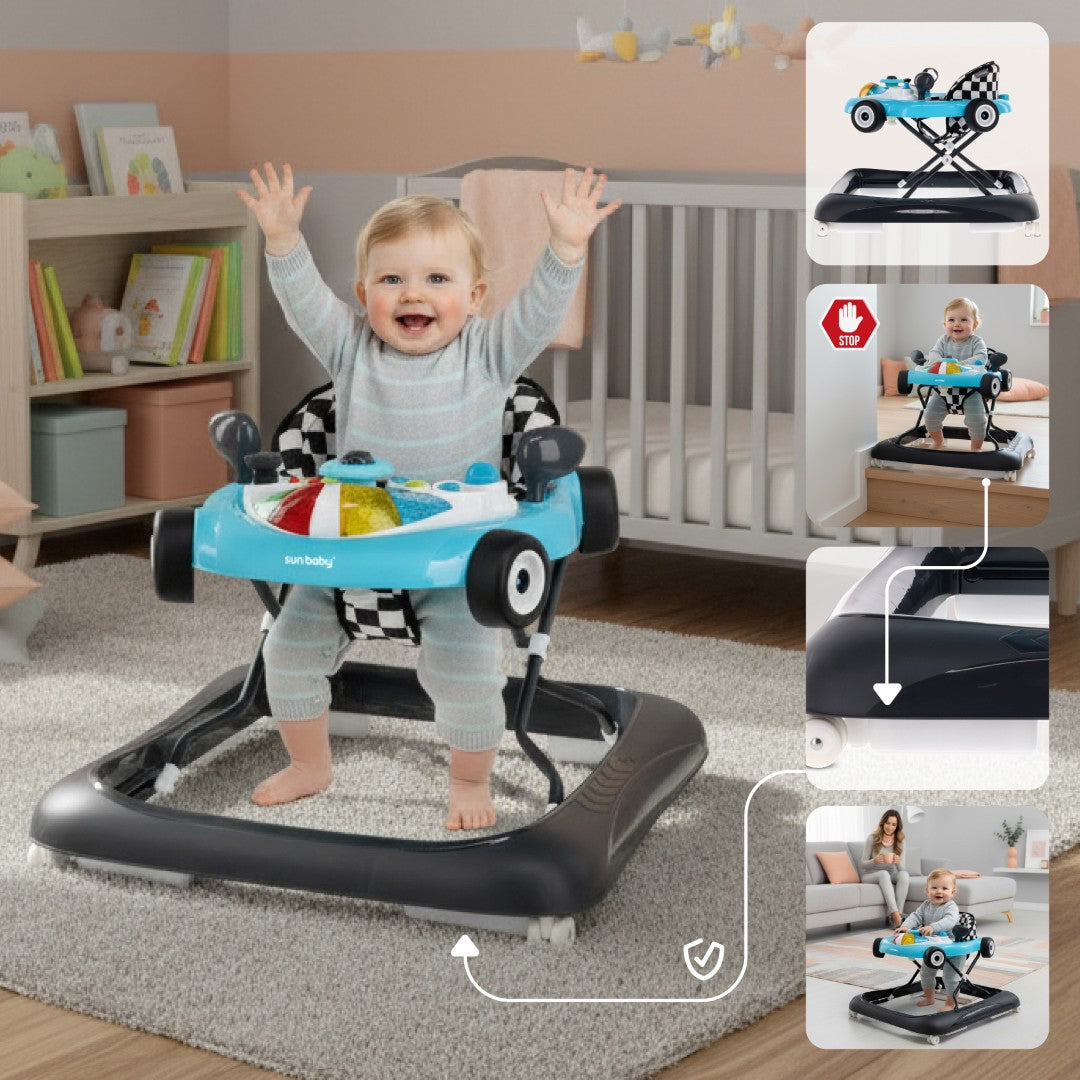 Interaktywny chodzik dla dzieci wyścigówka turkusowo czarny