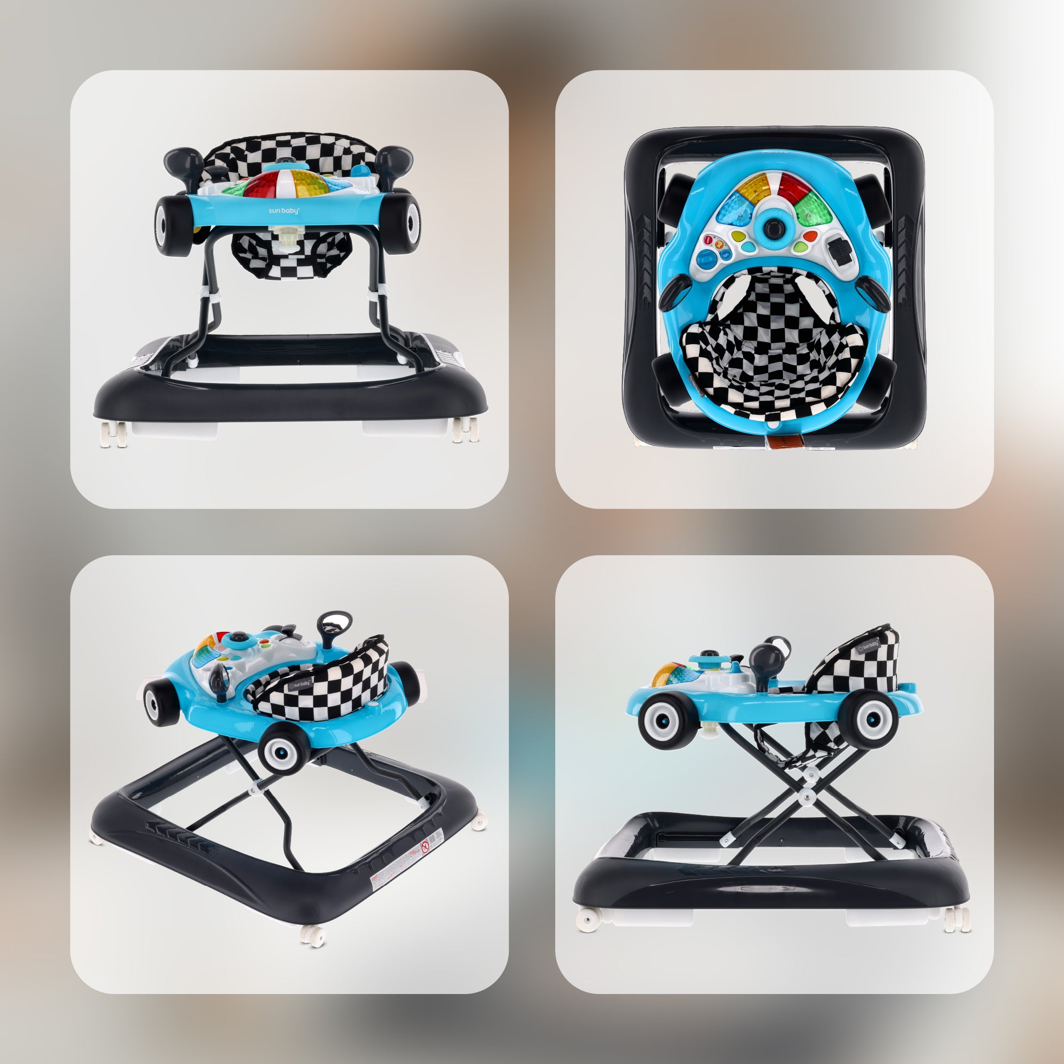 Interaktywny chodzik dla dzieci wyścigówka turkusowo czarny