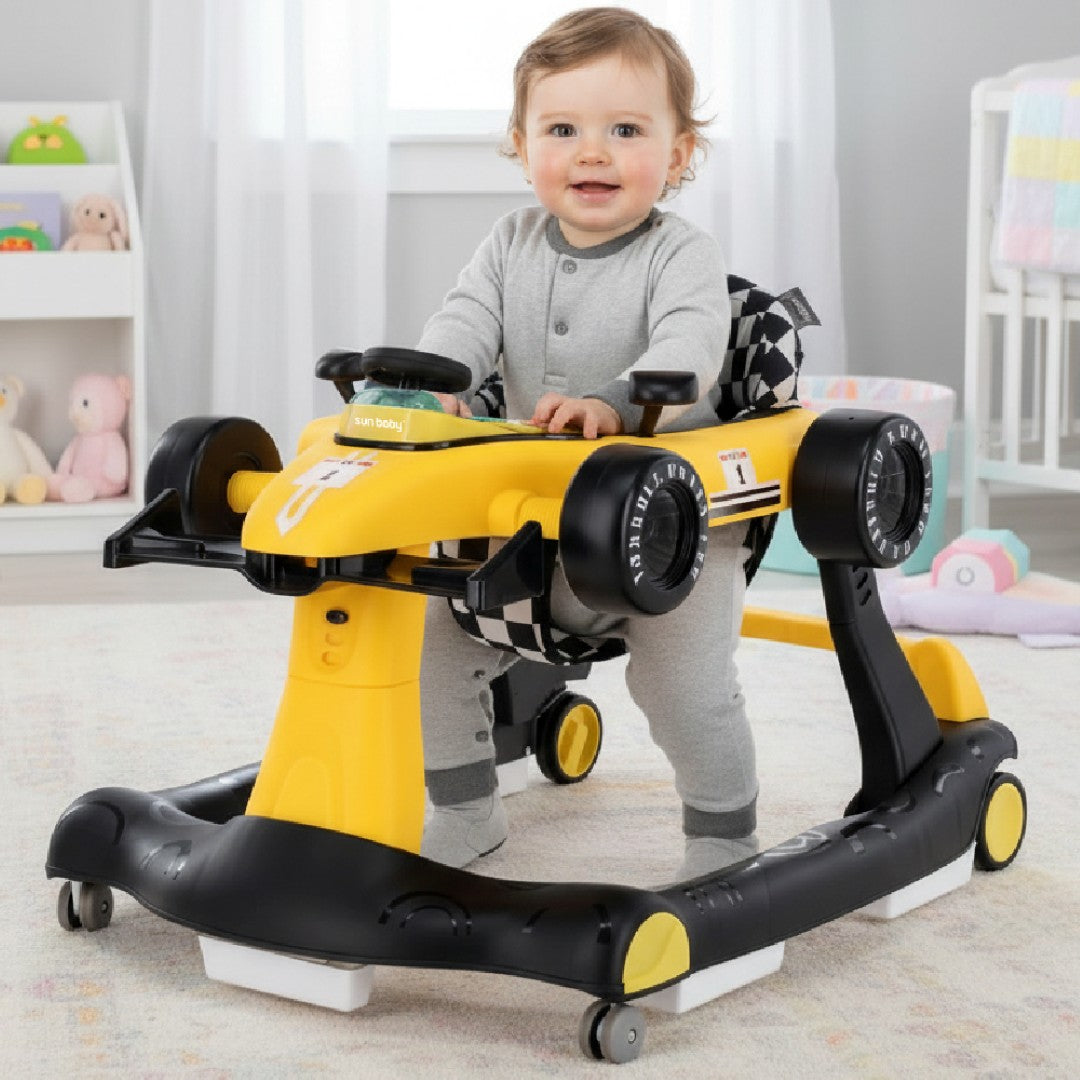 Interaktywny Chodzik jeździk pchacz Wyścigówka Formuła 1 3w1 żółty