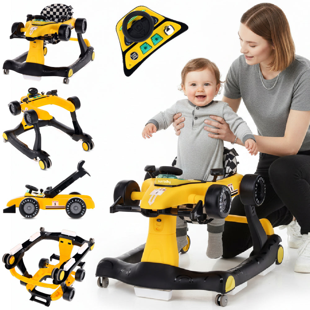 Interaktywny Chodzik jeździk pchacz Wyścigówka Formuła 1 3w1 żółty
