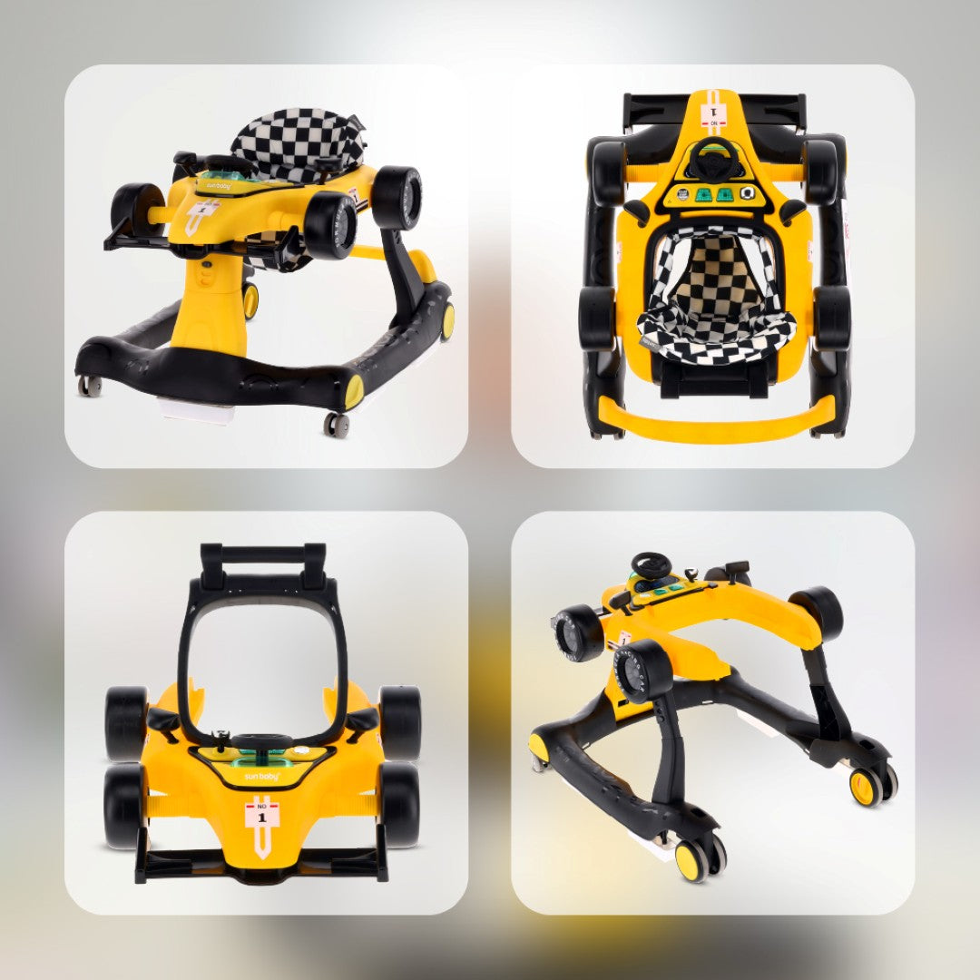 Interaktywny Chodzik jeździk pchacz Wyścigówka Formuła 1 3w1 żółty
