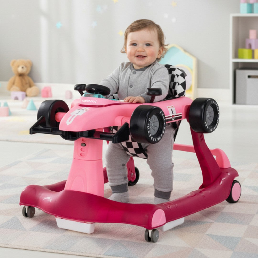 Interaktywny Chodzik jeździk pchacz Wyścigówka Formuła 1 3w1 różowy