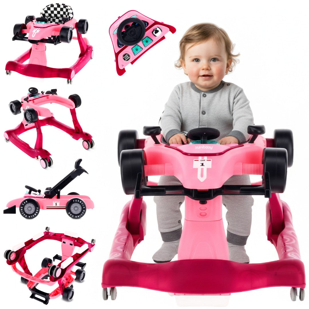 Interaktywny Chodzik jeździk pchacz Wyścigówka Formuła 1 3w1 różowy