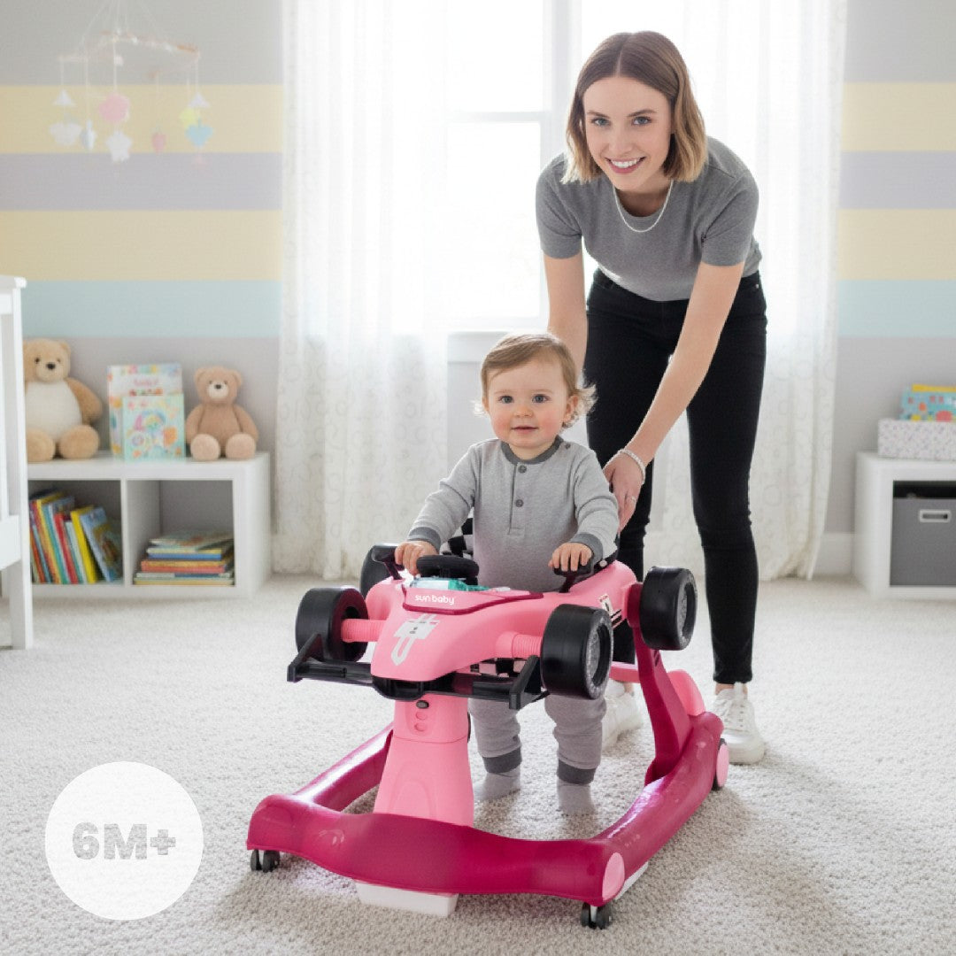 Interaktywny Chodzik jeździk pchacz Wyścigówka Formuła 1 3w1 różowy