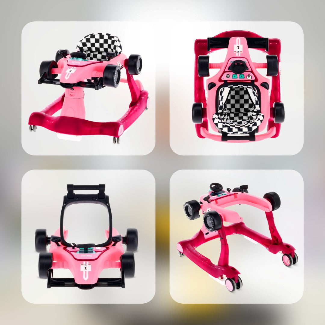 Interaktywny Chodzik jeździk pchacz Wyścigówka Formuła 1 3w1 różowy