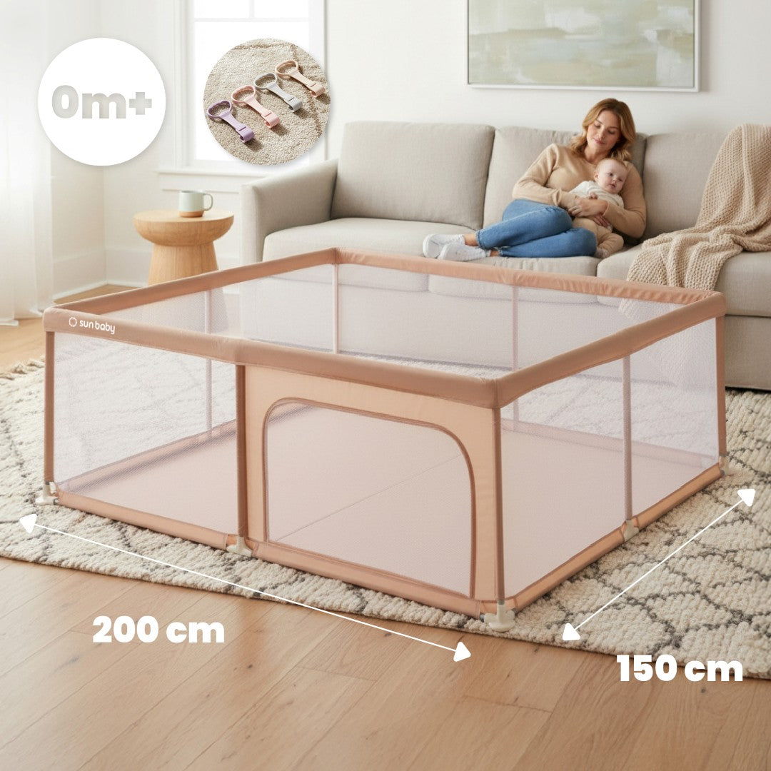 Kojec dla dziecka łóżeczko DUŻY PLAC ZABAW 150 x 200 x 68 cm + uchwyty do kojca ZESTAW