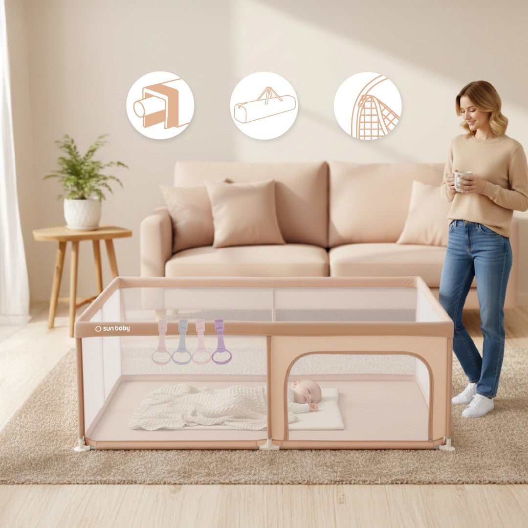 Kojec dla dziecka łóżeczko DUŻY PLAC ZABAW 150 x 200 x 68 cm + uchwyty do kojca ZESTAW