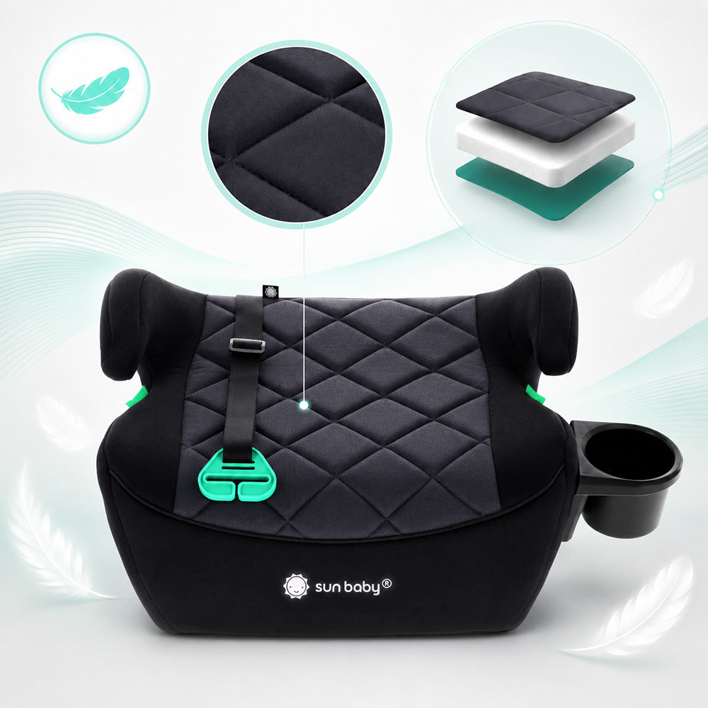 Podstawka samochodowa Fotelik Booster Siedzisko samochodowe ISOFIX I-SIZE 125-150 cm Uchwyt na kubek LittleNestPro czarny Sun Baby