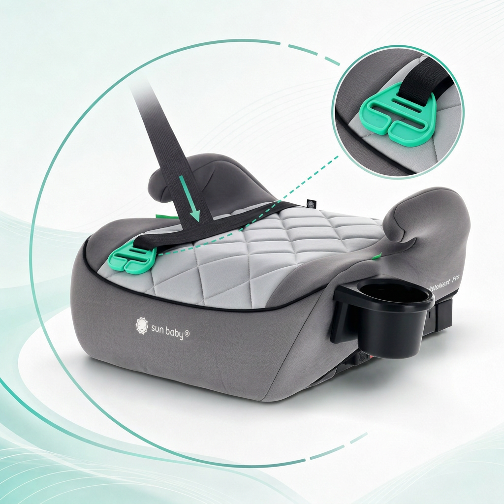 Podstawka samochodowa Fotelik Booster Siedzisko samochodowe ISOFIX I-SIZE 125-150 cm Uchwyt na kubek LittleNestPro szary Sun Baby