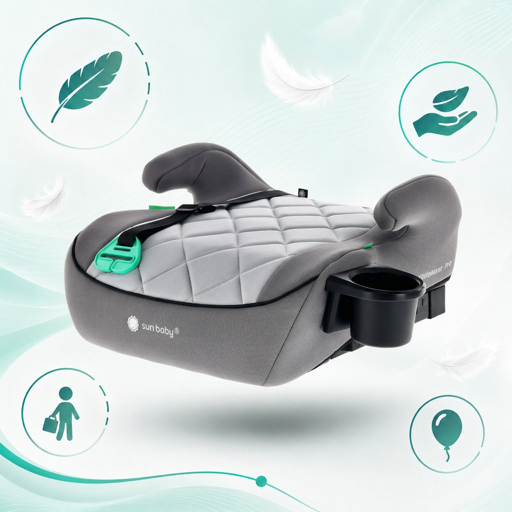 Podstawka samochodowa Fotelik Booster Siedzisko samochodowe ISOFIX I-SIZE 125-150 cm Uchwyt na kubek LittleNestPro szary Sun Baby