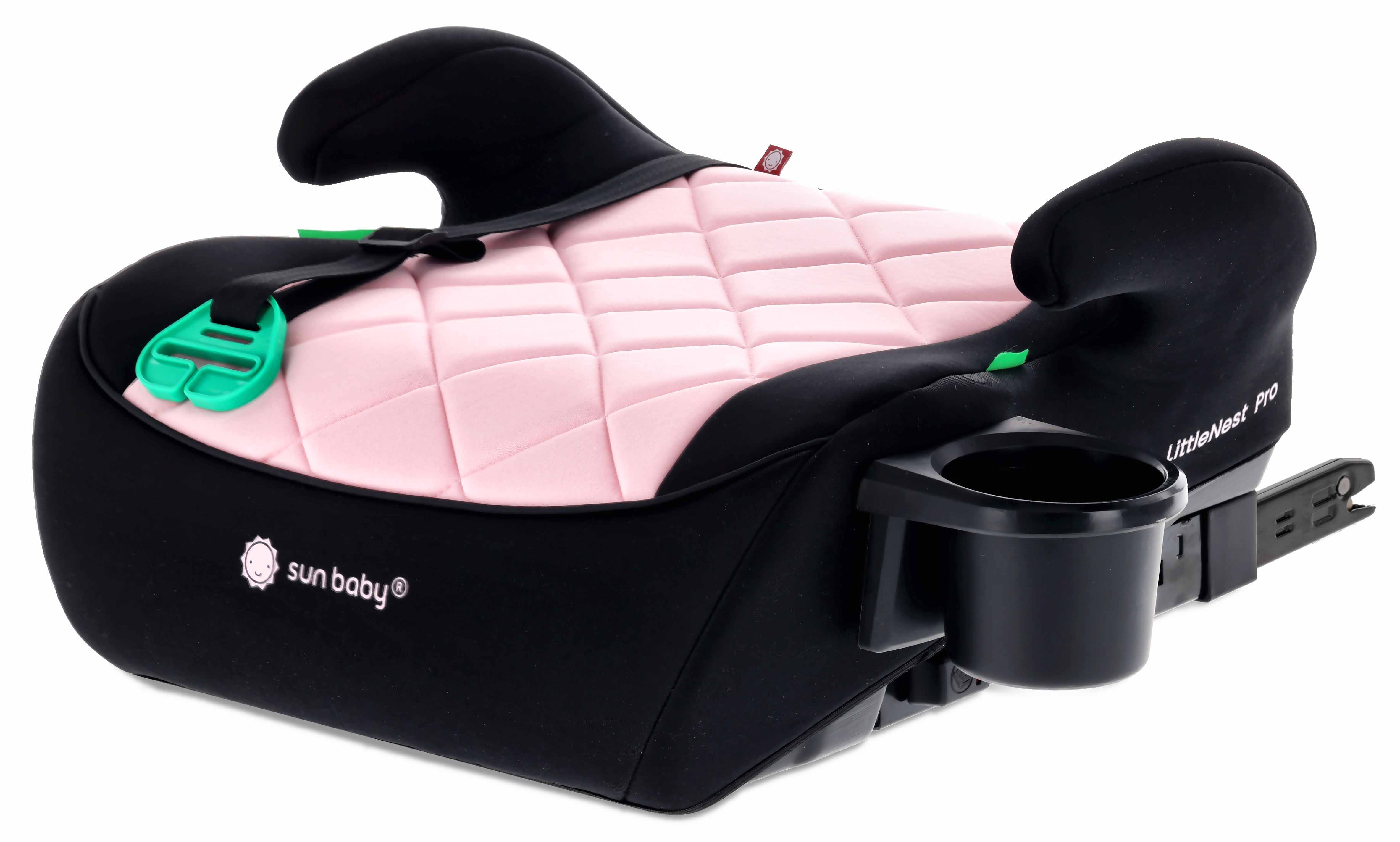 Fotelik samochodowy, Podstawka, poddupnik, Siedzisko samochodowe I-Size ISOFIX I-SIZE 125-150 cm Uchwyt na kubek LittleNestPro czarny różowy Sun Baby