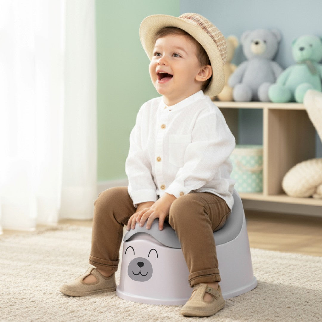 Sun Baby Anti-slip Potty with Removable Insert, Stable, Teddy Bear Stickers, Gray, White
