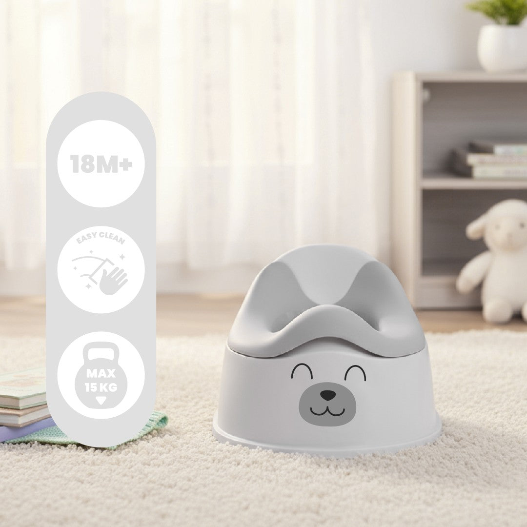 Sun Baby Anti-slip Potty with Removable Insert, Stable, Teddy Bear Stickers, Gray, White