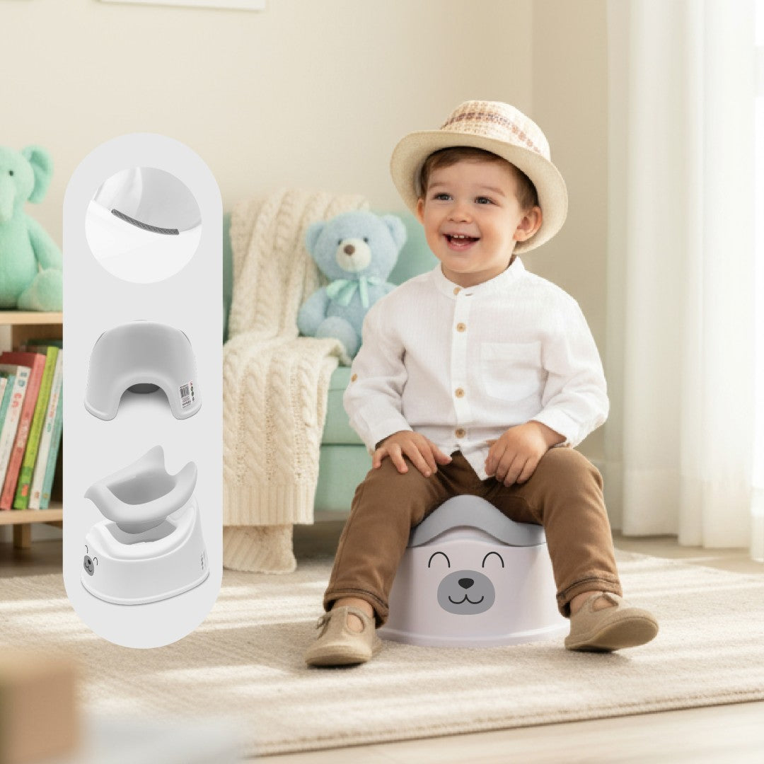 Sun Baby Anti-slip Potty with Removable Insert, Stable, Teddy Bear Stickers, Gray, White