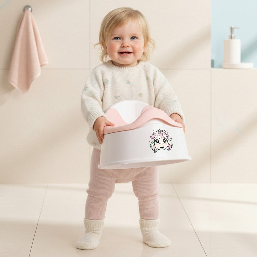 Nocnik dla dzieci antypoślizgowy z wyjmowanym wkładem Stabilny NAKLEJKI Jednorożec różowy biały Sun Baby