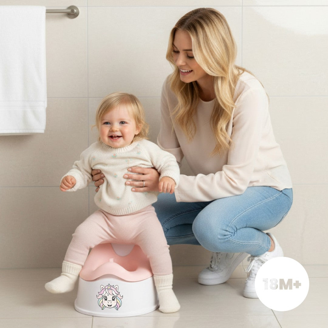 Nocnik dla dzieci antypoślizgowy z wyjmowanym wkładem Stabilny NAKLEJKI Jednorożec różowy biały Sun Baby