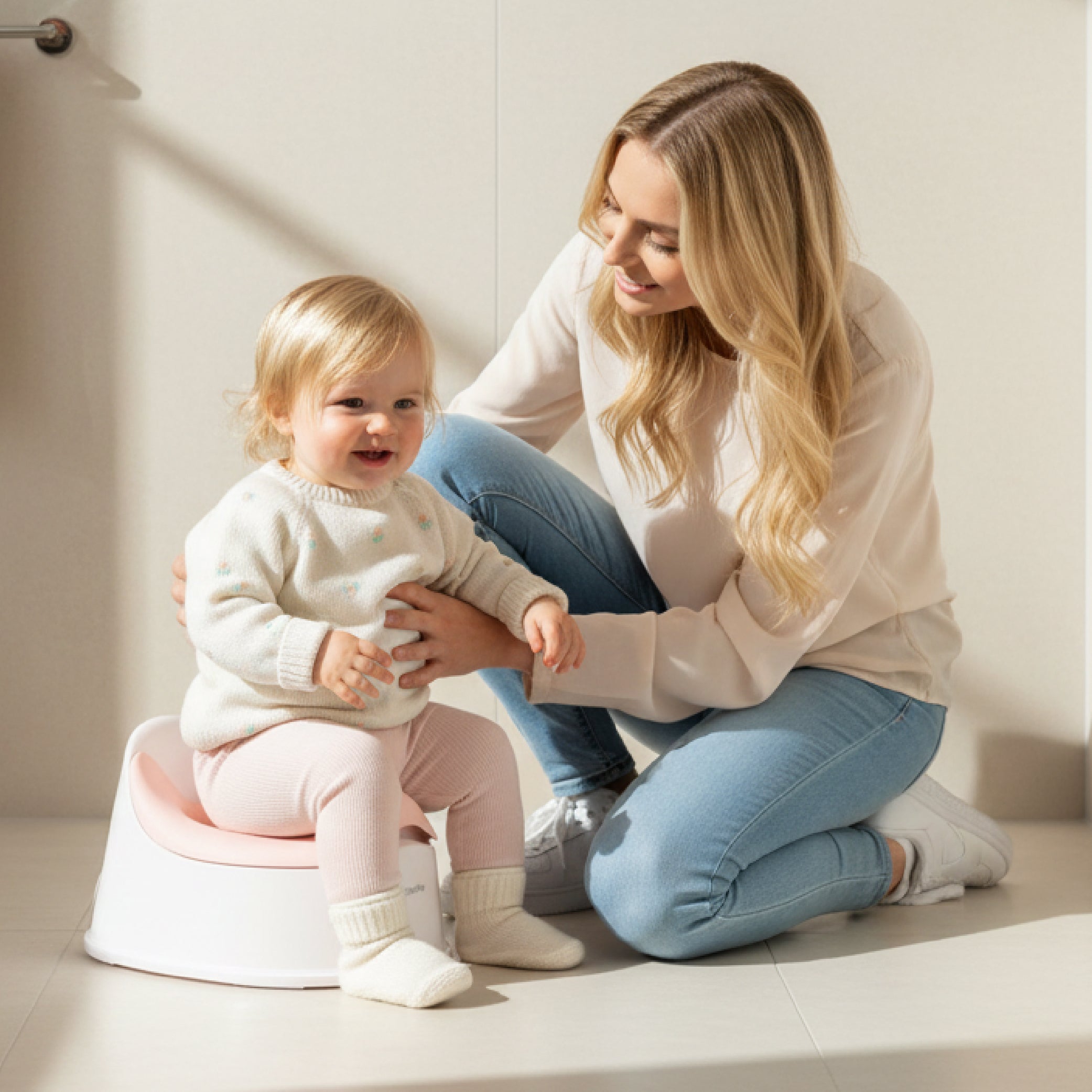 Nocnik dla dzieci antypoślizgowy z wyjmowanym wkładem Stabilny biało różowy Sun Baby