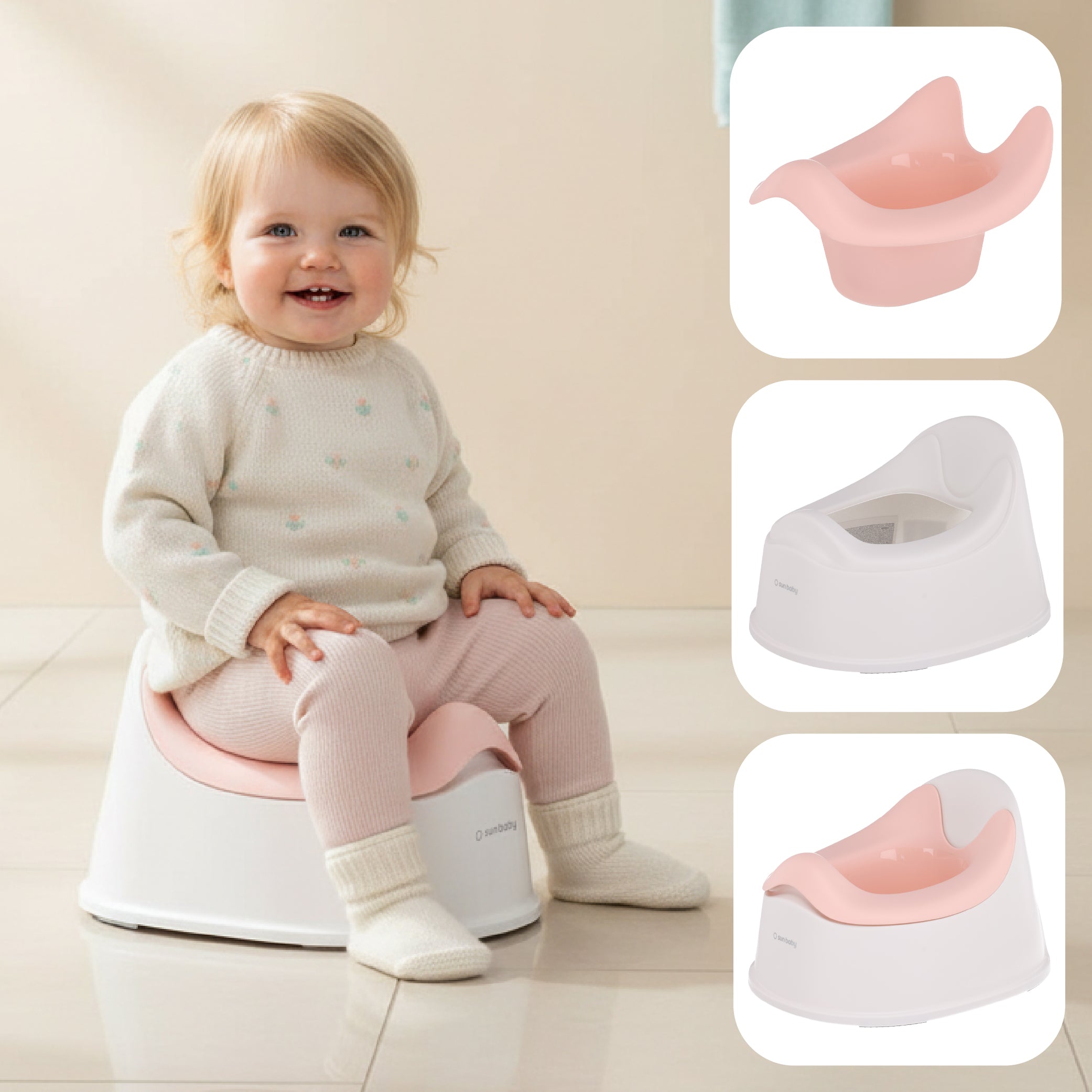 Nocnik dla dzieci antypoślizgowy z wyjmowanym wkładem Stabilny biało różowy Sun Baby