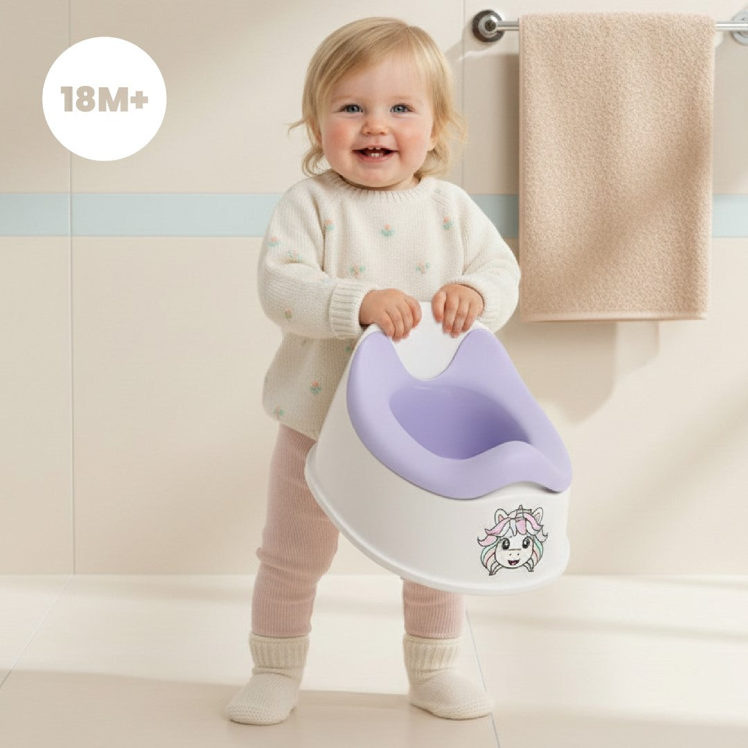 Kindertöpfchen, rutschfest, herausnehmbarer Einsatz, Stallaufkleber, Einhorn, lila, weiß, Sun Baby