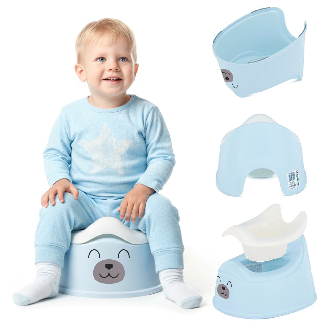 Nocnik dla dzieci antypoślizgowy z wyjmowanym wkładem Stabilny naklejki Miś niebieski biały Sun Baby