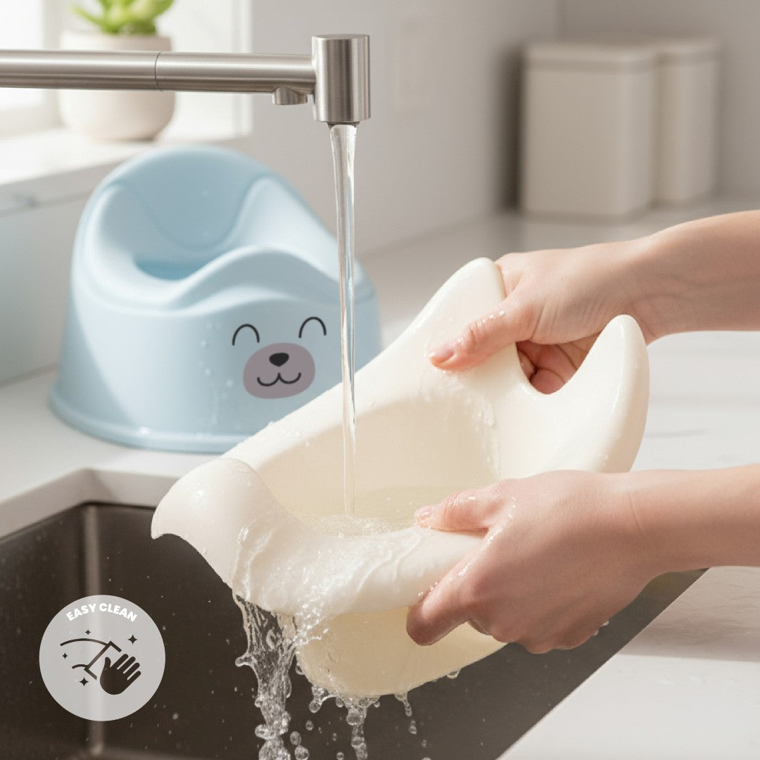 Nocnik dla dzieci antypoślizgowy z wyjmowanym wkładem Stabilny naklejki Miś niebieski biały Sun Baby