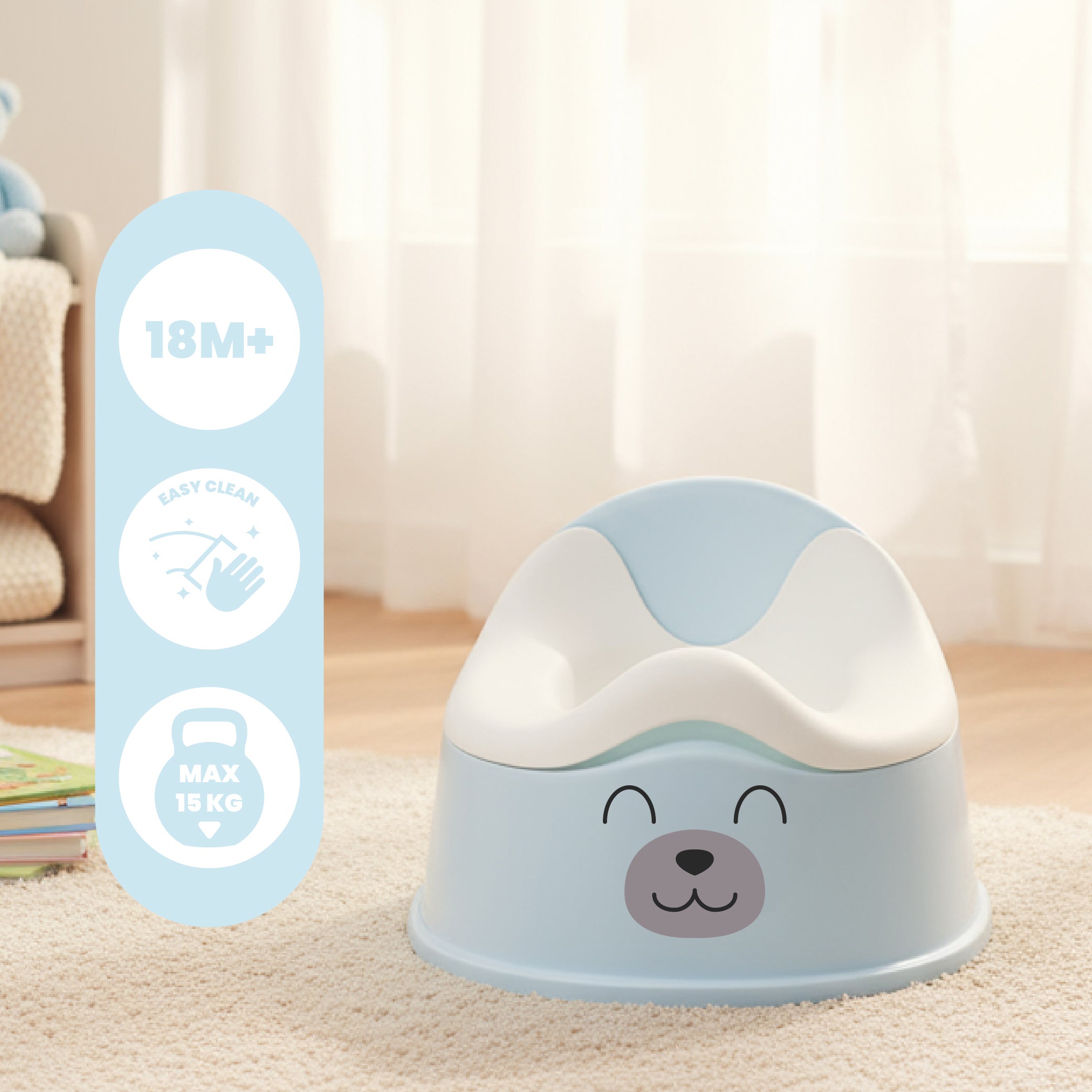 Nocnik dla dzieci antypoślizgowy z wyjmowanym wkładem Stabilny naklejki Miś niebieski biały Sun Baby