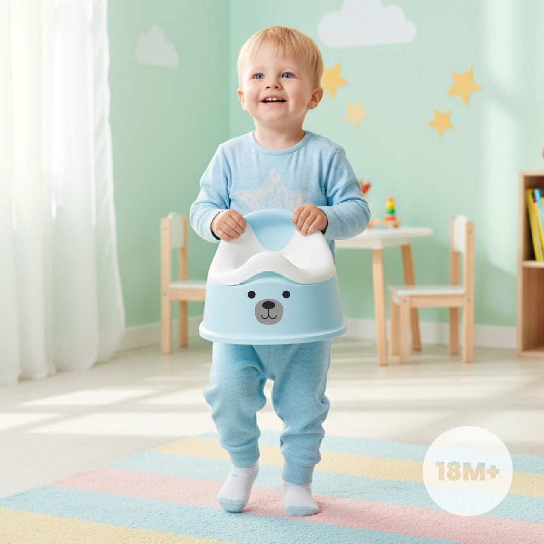 Kindertöpfchen, rutschfest, mit herausnehmbarem Einsatz, stabilen Aufklebern, Bär, blau, weiß, Sun Baby