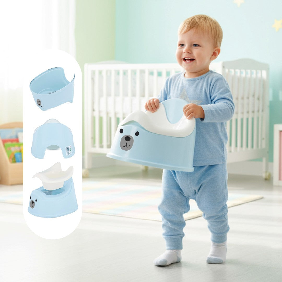 Kindertöpfchen, rutschfest, mit herausnehmbarem Einsatz, stabilen Aufklebern, Bär, blau, weiß, Sun Baby