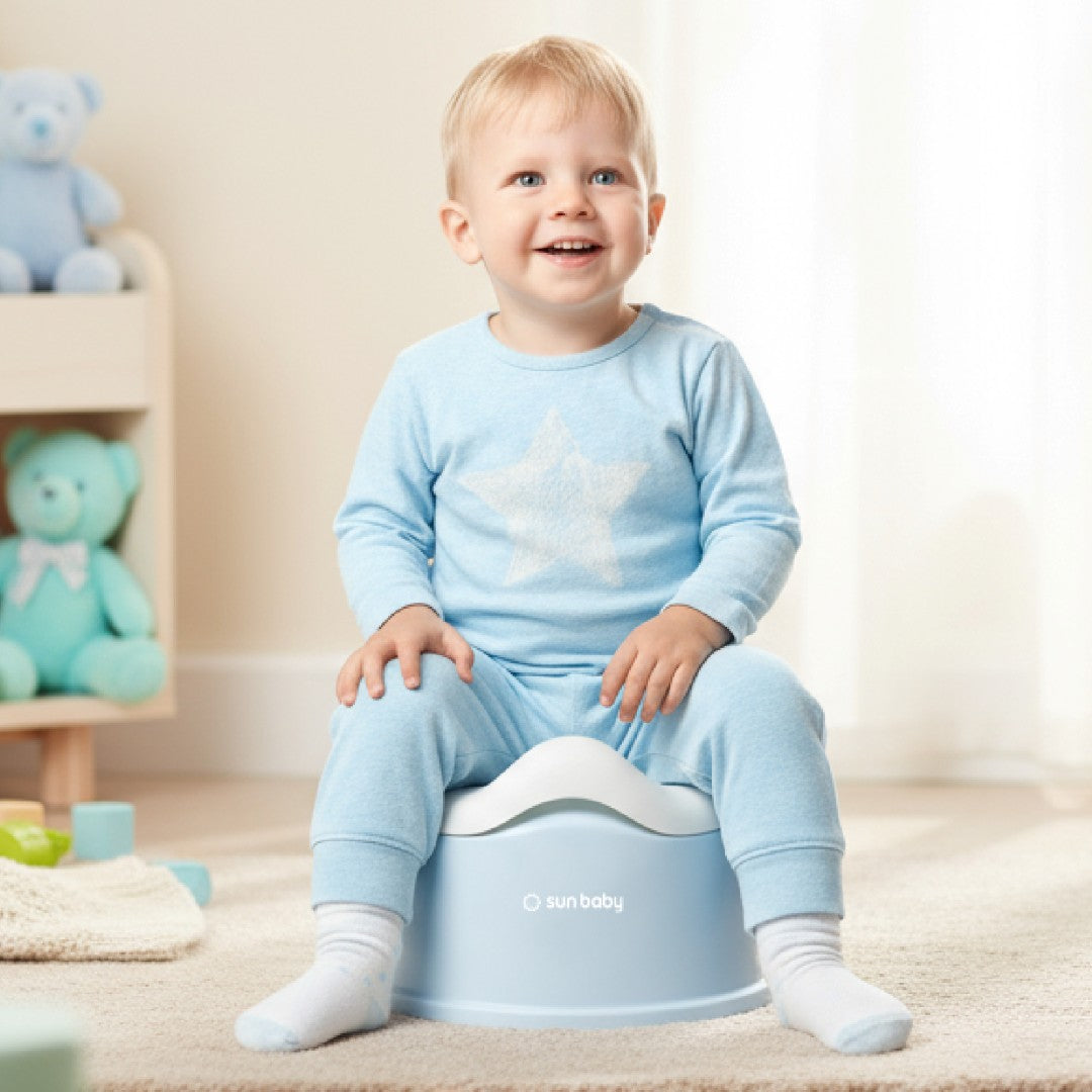 Nocnik dla dzieci antypoślizgowy z wyjmowanym wkładem Stabilny niebieski biały Sun Baby