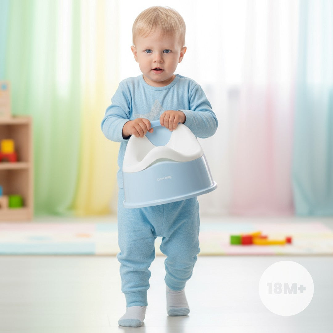 Nocnik dla dzieci antypoślizgowy z wyjmowanym wkładem Stabilny niebieski biały Sun Baby