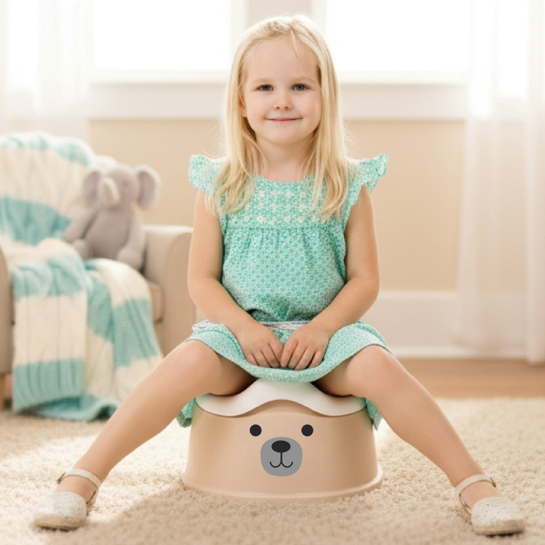 Nocnik dla dzieci antypoślizgowy z wyjmowanym wkładem Stabilny naklejki Miś beżowy biały Sun Baby