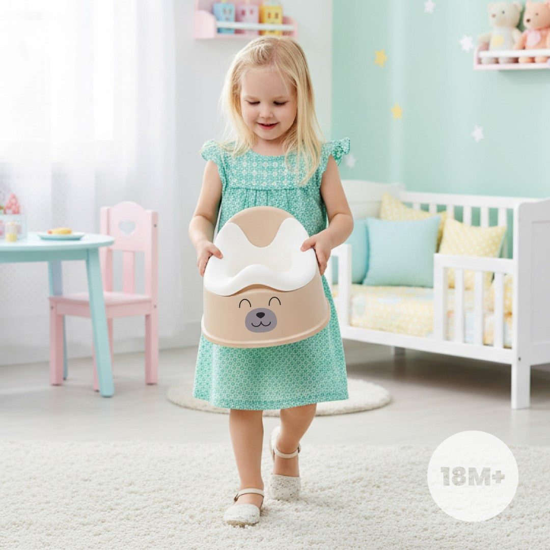 Nocnik dla dzieci antypoślizgowy z wyjmowanym wkładem Stabilny naklejki Miś beżowy biały Sun Baby