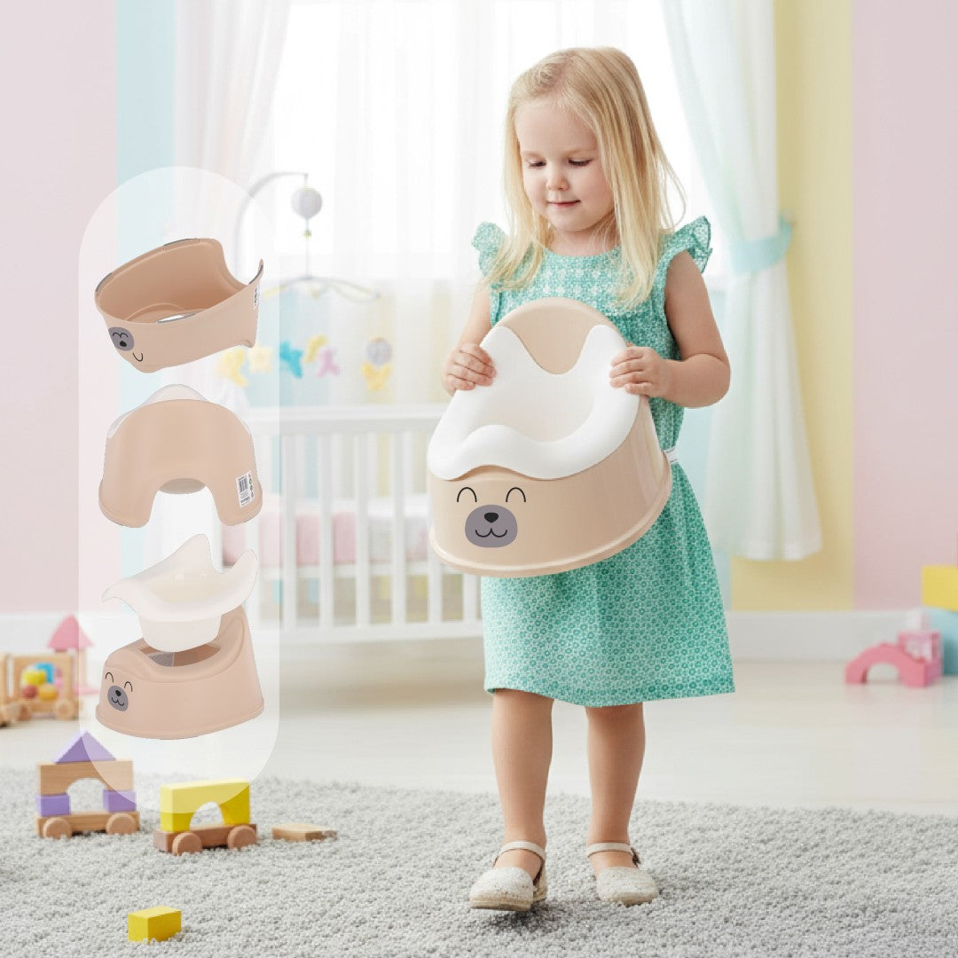 Nocnik dla dzieci antypoślizgowy z wyjmowanym wkładem Stabilny naklejki Miś beżowy biały Sun Baby