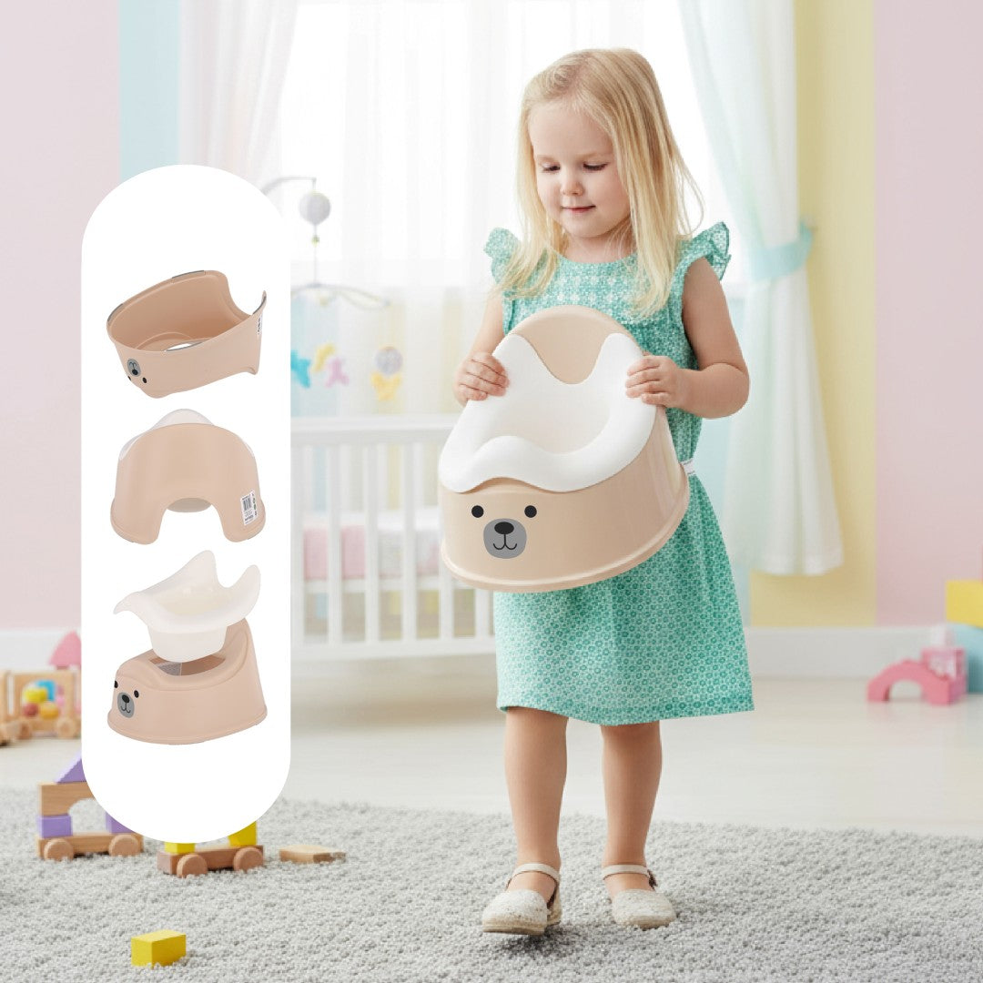 Nocnik dla dzieci antypoślizgowy z wyjmowanym wkładem Stabilny naklejki Miś beżowy biały Sun Baby