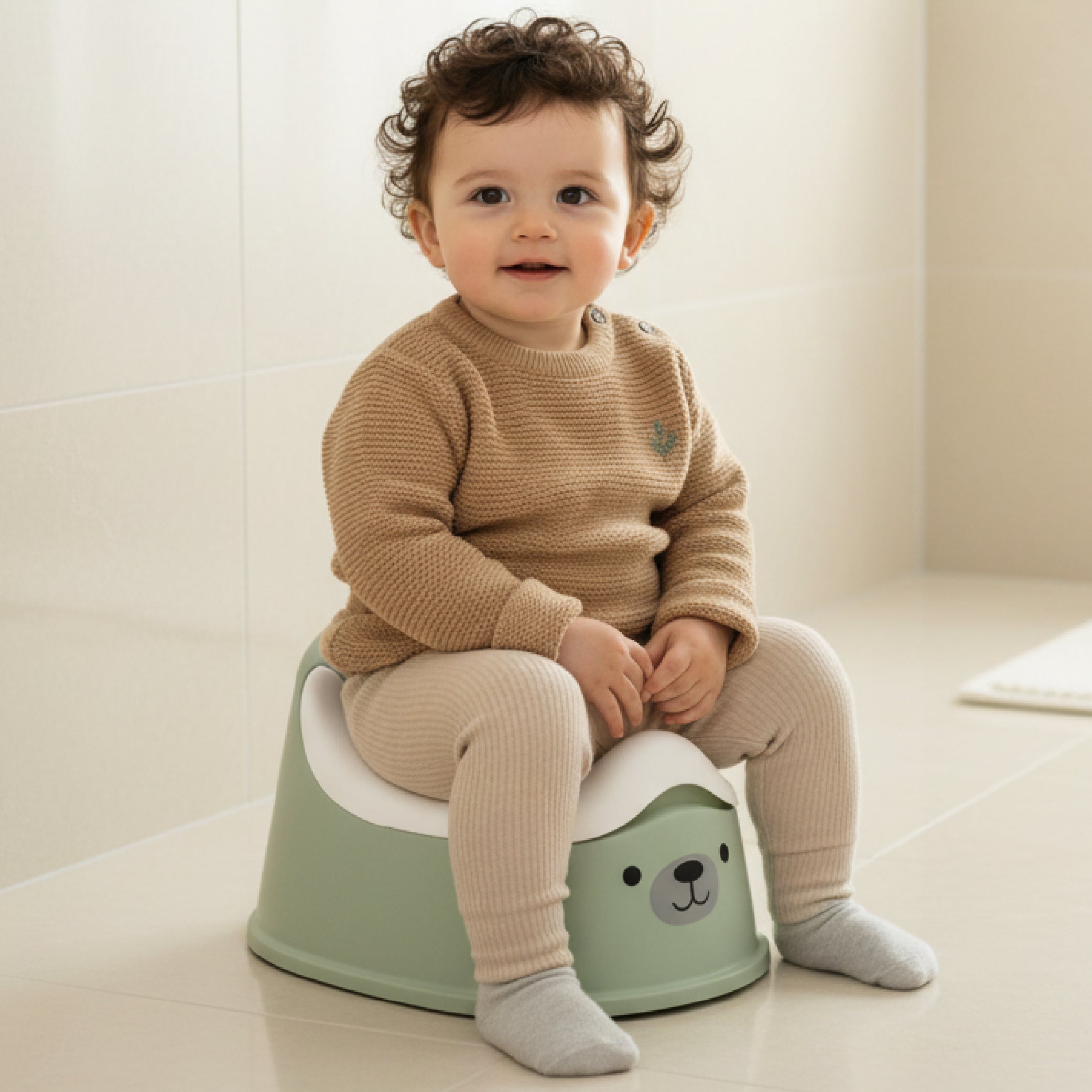 Nocnik dla dzieci antypoślizgowy z wyjmowanym wkładem Stabilny NAKLEJKI Miś zielony biały Sun Baby